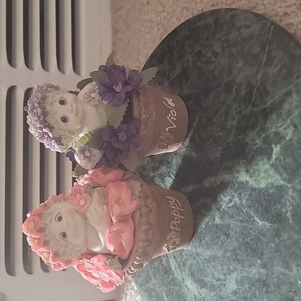 Dreamsicles Cast Art Collectible Pink "poppy"  and Purple "violet"  flower pot